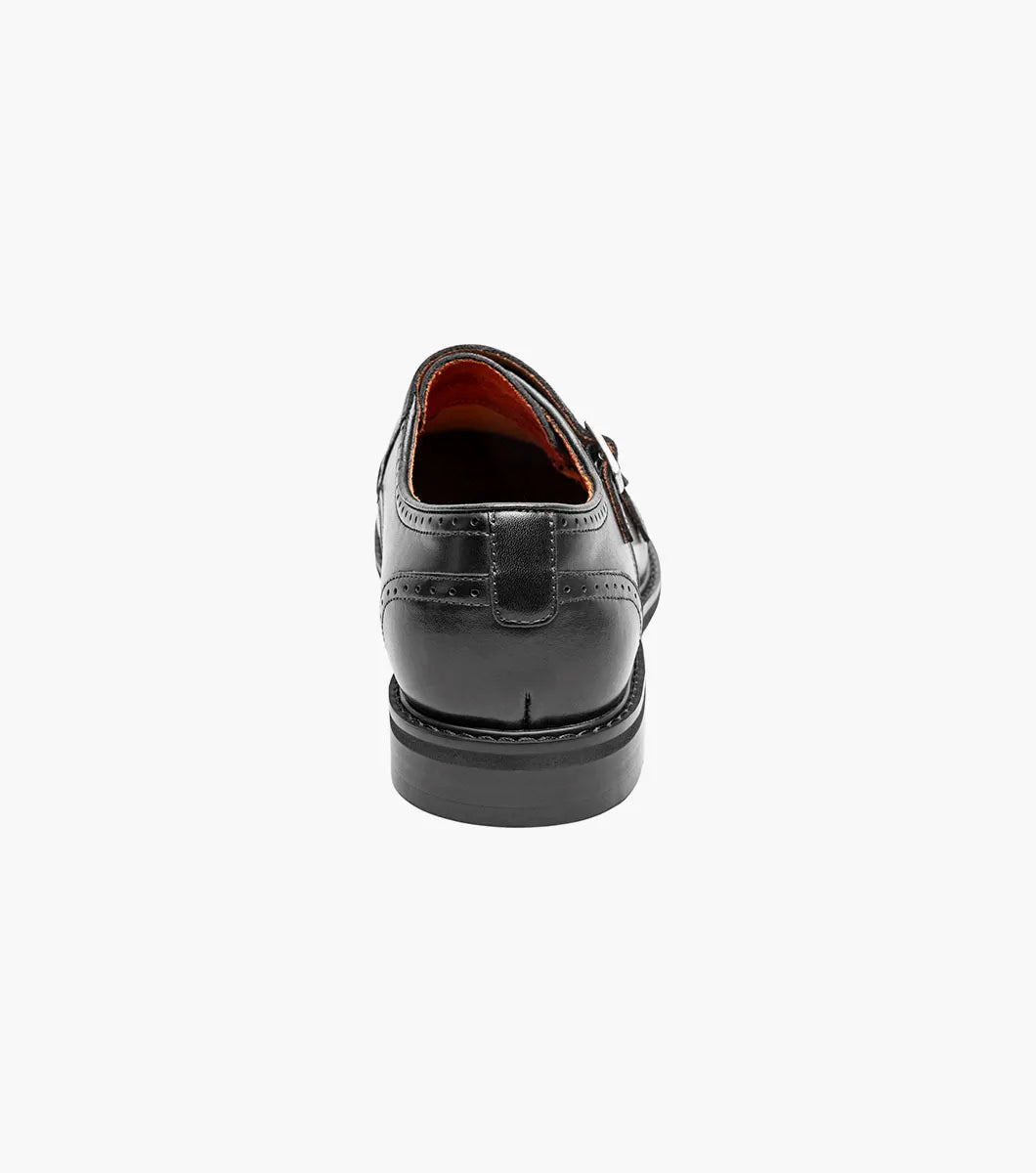 The STACY ADAMS Boswell Cap Toe Double Monk Strap (Black, 25779-001) features an insole for leather shoes with a molded heel cup, cushioned heel pod, and anatomical arch support.