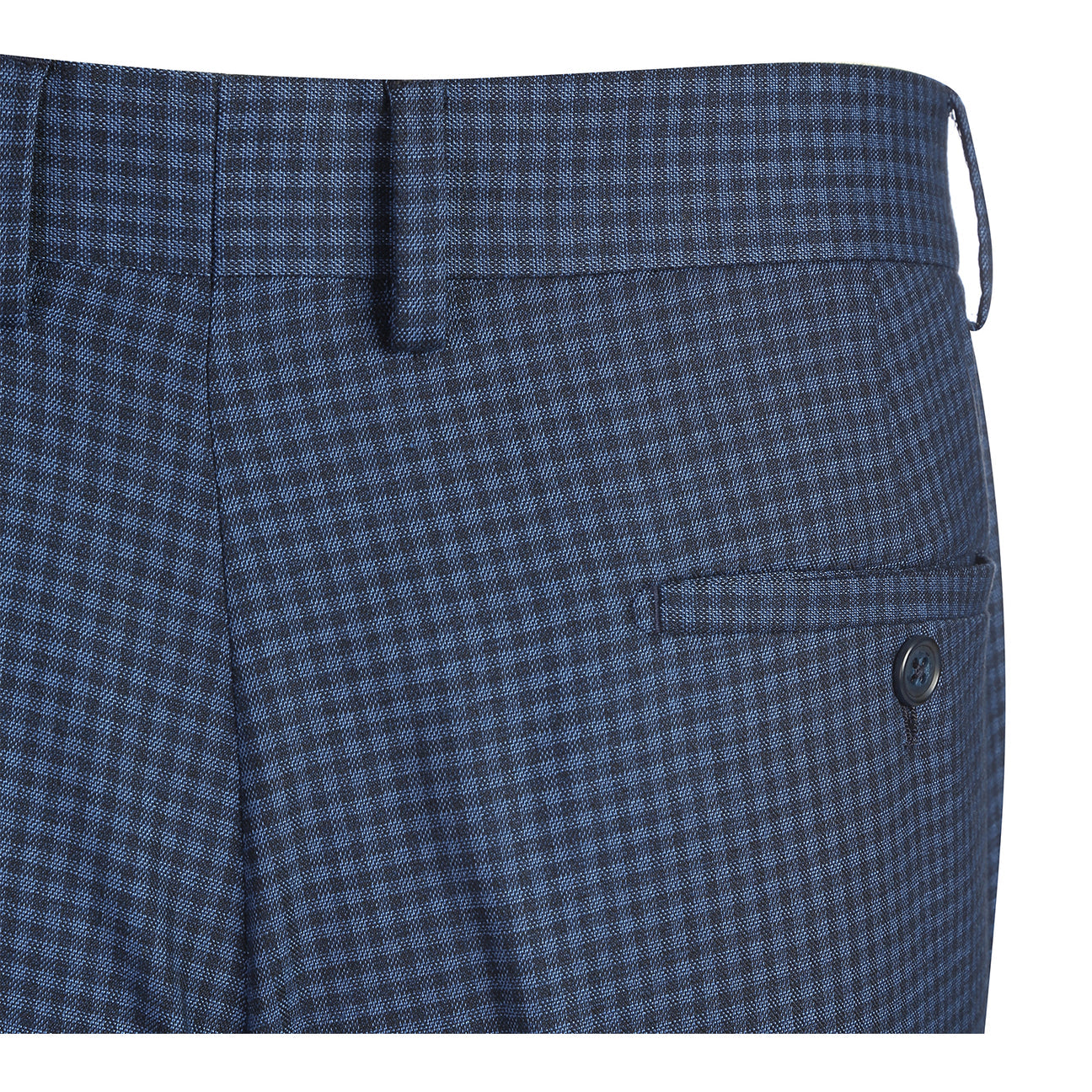 The ENGLISH LAUNDRY Navy Check Suit 22-10-412EL by English Laundry is a slim fit jacket with a two-button closure, styled with a white dress shirt and red patterned tie on a headless mannequin.