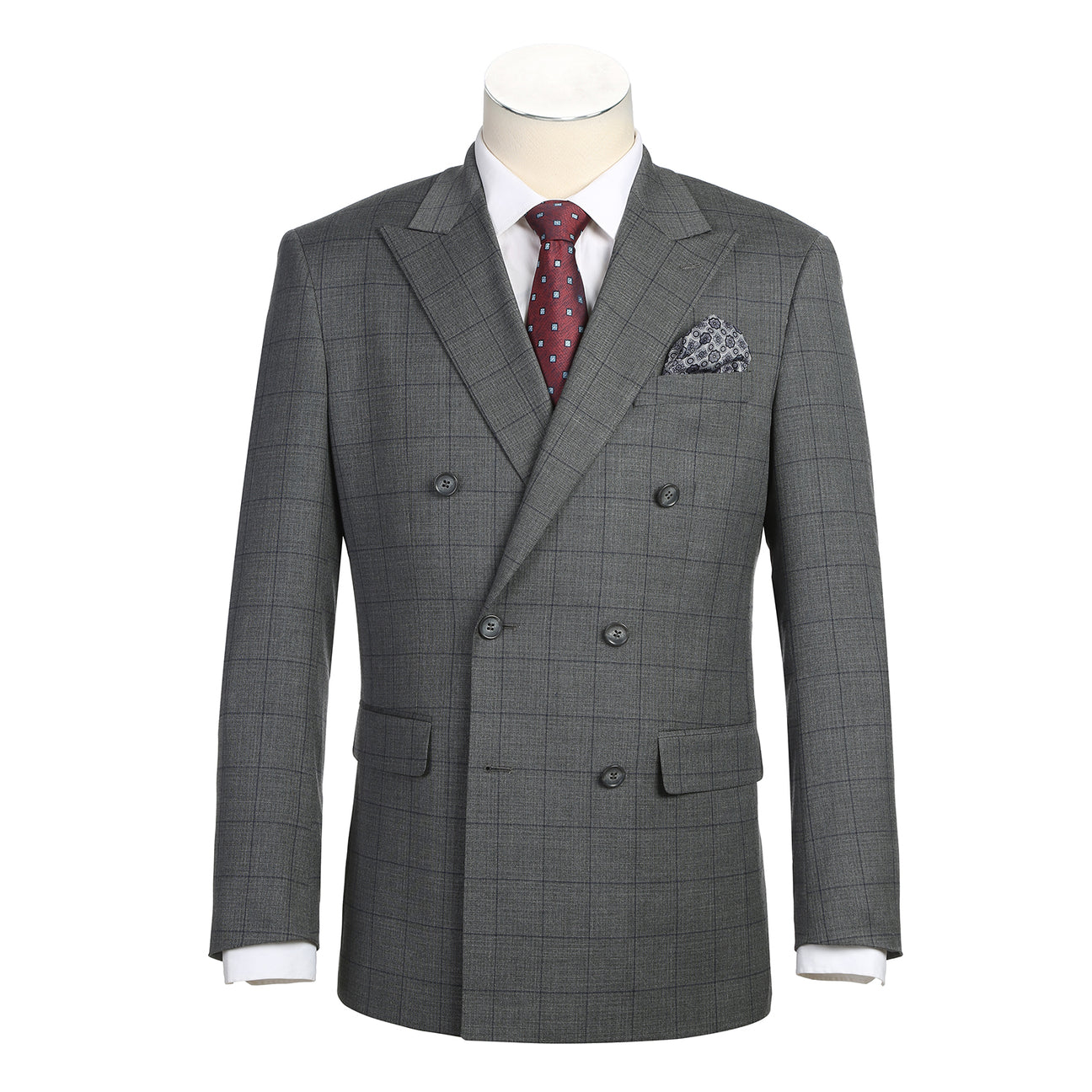 Alessandro Vitello by Renoir Navy Classic Fit Single Breasted Two Button Big-Plaid Blazer 294-5