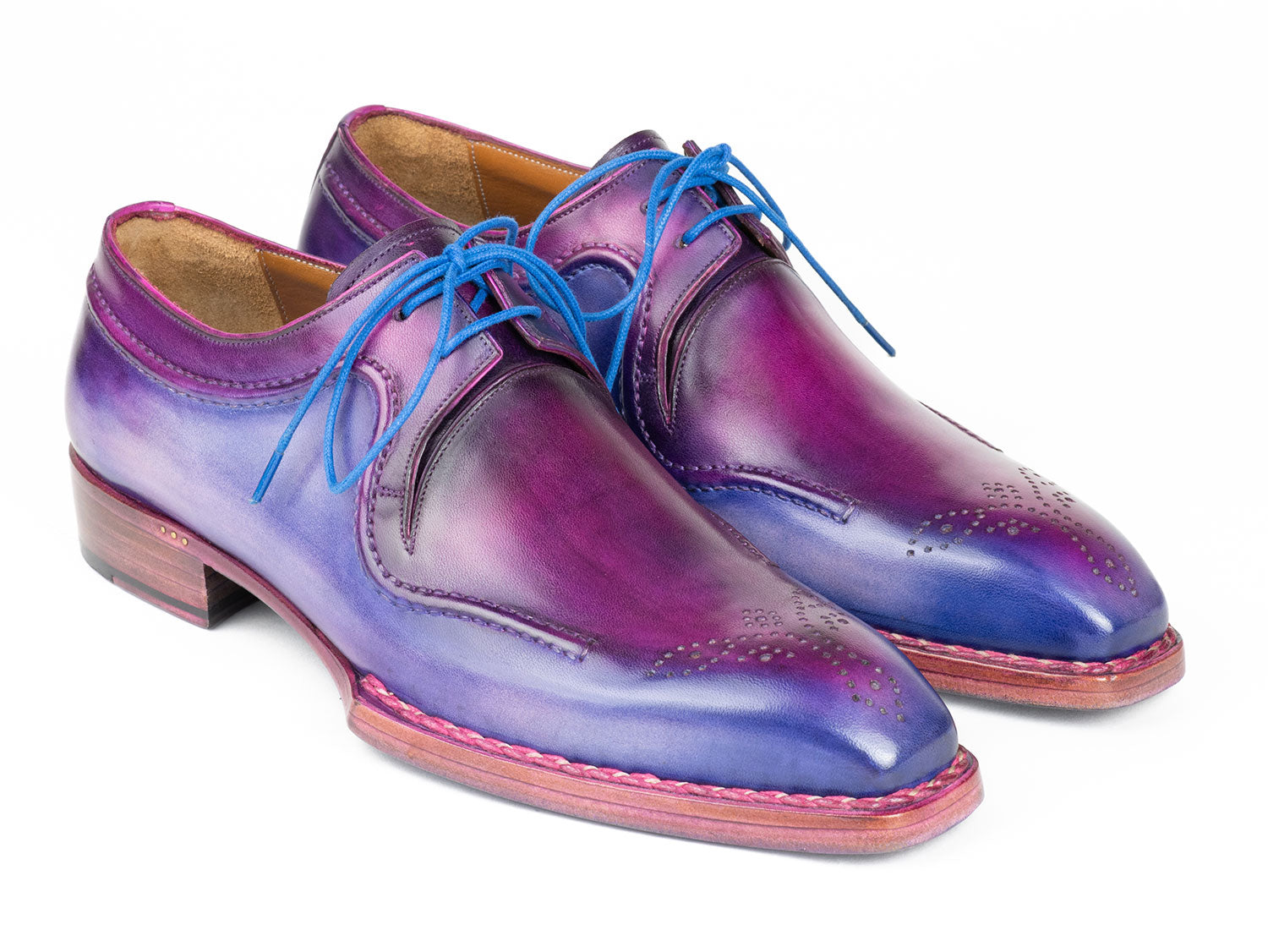 Paul Parkman Men's Hand-Welted Blue Purple Leather Derby Shoes