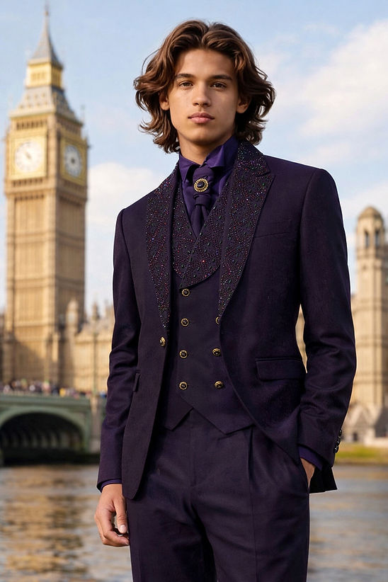 prom tuxedo dress MANZINI HOLLYWOOD 3-Piece Slim-Fit Vintage Wedding Suit w/ Rhinestones Eggplant 48L chic long duster coat for evening wear creating depth and visual Mary Strapless Drop Waist Color:STAR WARS™