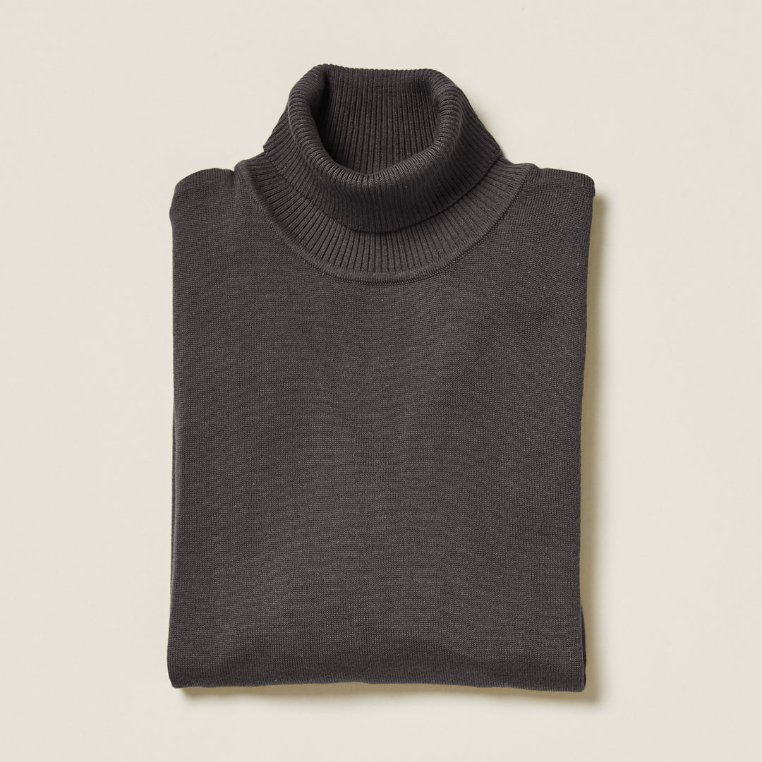 The Inserch Cotton Blend Slim Fit Turtleneck Sweater in Slate Grey (4808) features an anti-pilling cotton-acrylic blend, neatly folded and displayed on a plain, light background.