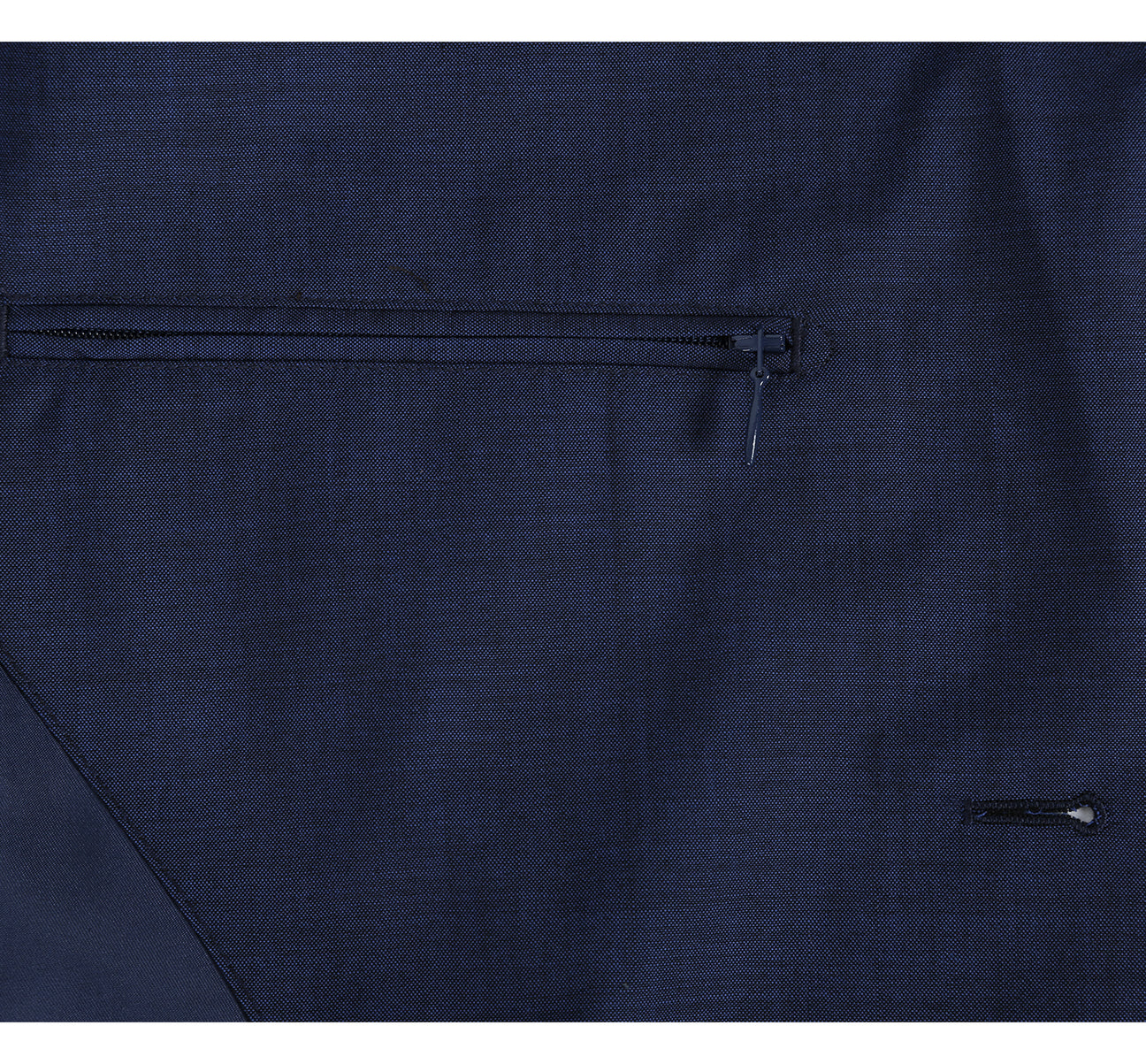 The Pellagio Men's Slim Fit Travel Suit in navy (PF20-17) features a single-breasted jacket with notch lapels and matching trousers, showcasing anti-microbial, stretch, and wrinkle-resistant fabric. Laid flat on a white background.