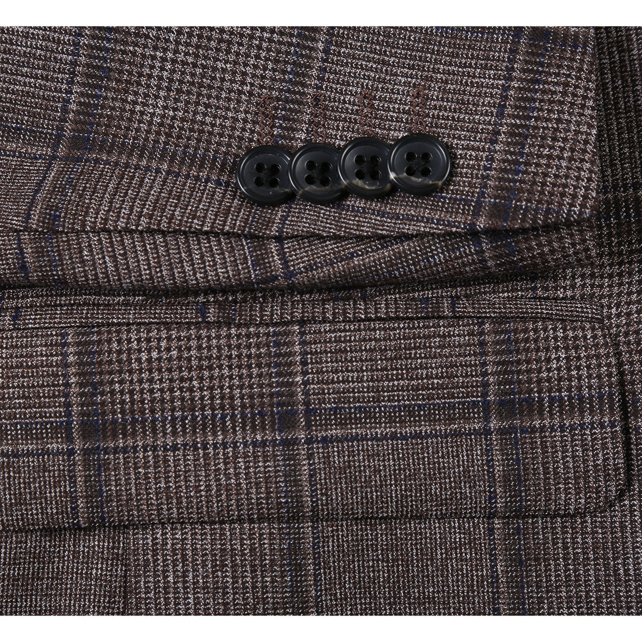 The Alessandro Vitello ALESSANDRO VITELLO New Slim Fit Wool Brown Suit 565-7, tailored in a slim fit, is styled with a white shirt, red striped tie, and orange pocket square on a mannequin.