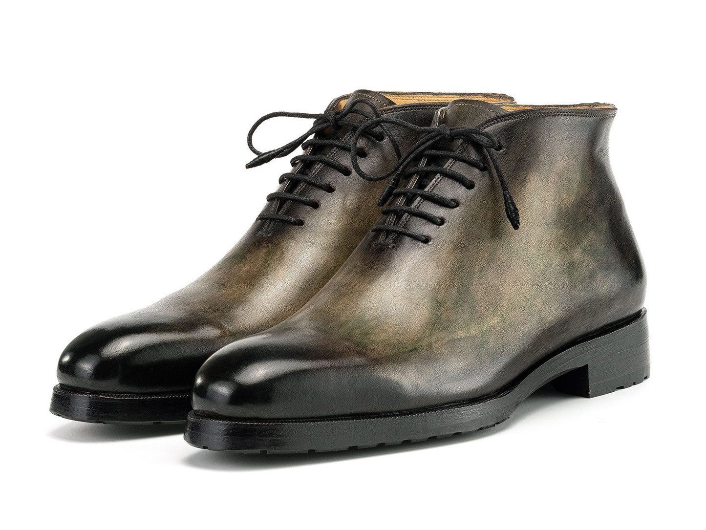 The Paul Parkman Men's Green Patina Ankle Boots (791GRN57) feature a hand-painted finish, superior craftsmanship, and timeless style—elevating your look with this made-to-order footwear by Paul Parkman.