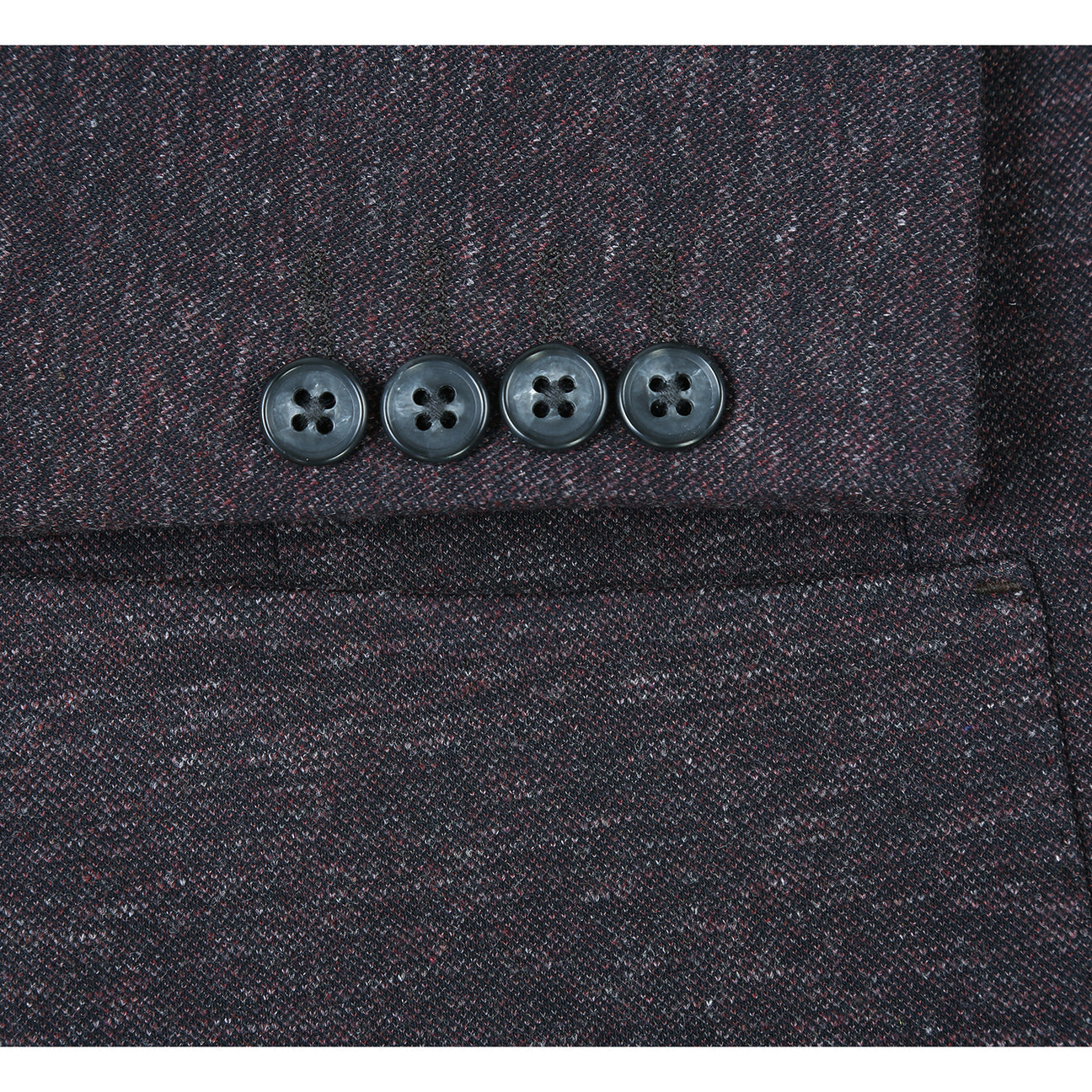 A mannequin dressed in the Pellagio Dark Gray Men's Half Canvas Blazer PF24-2, featuring a notched lapel and two buttons, over a white shirt, striped tie, and colorful pocket square.