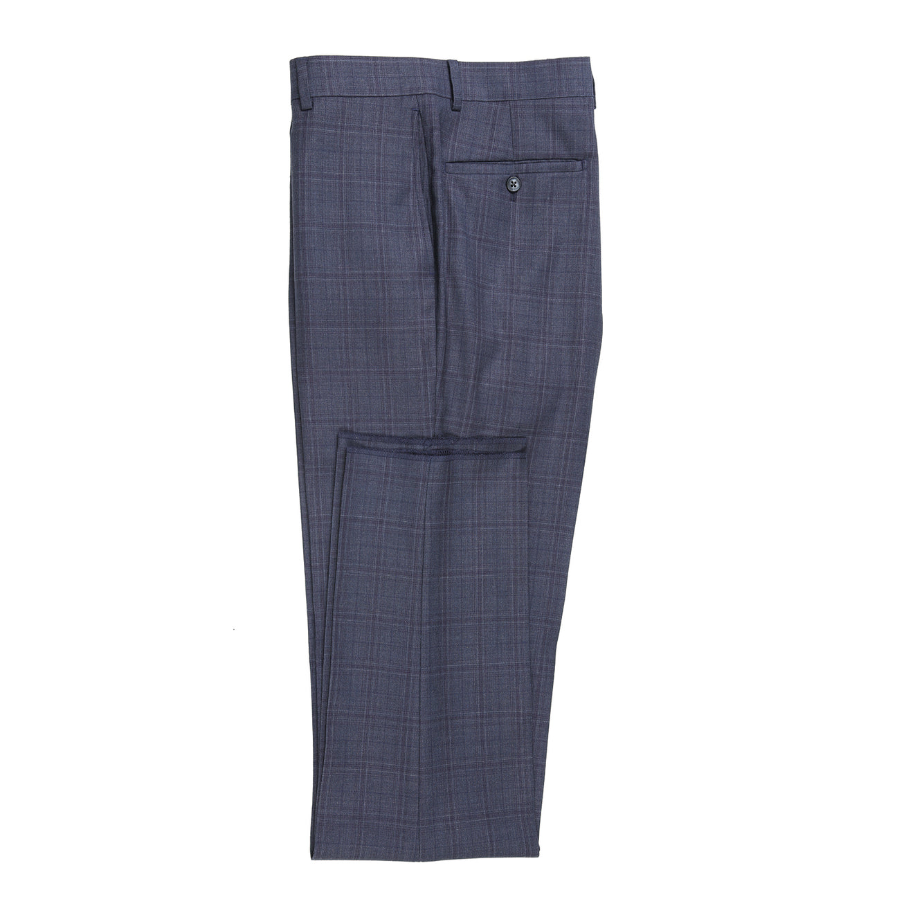 A mannequin is dressed in the English Laundry Gray Wool Suit EL82-66-095, a dark plaid wool suit jacket by English Laundry with a two-button closure, paired with a white dress shirt and a patterned orange tie.