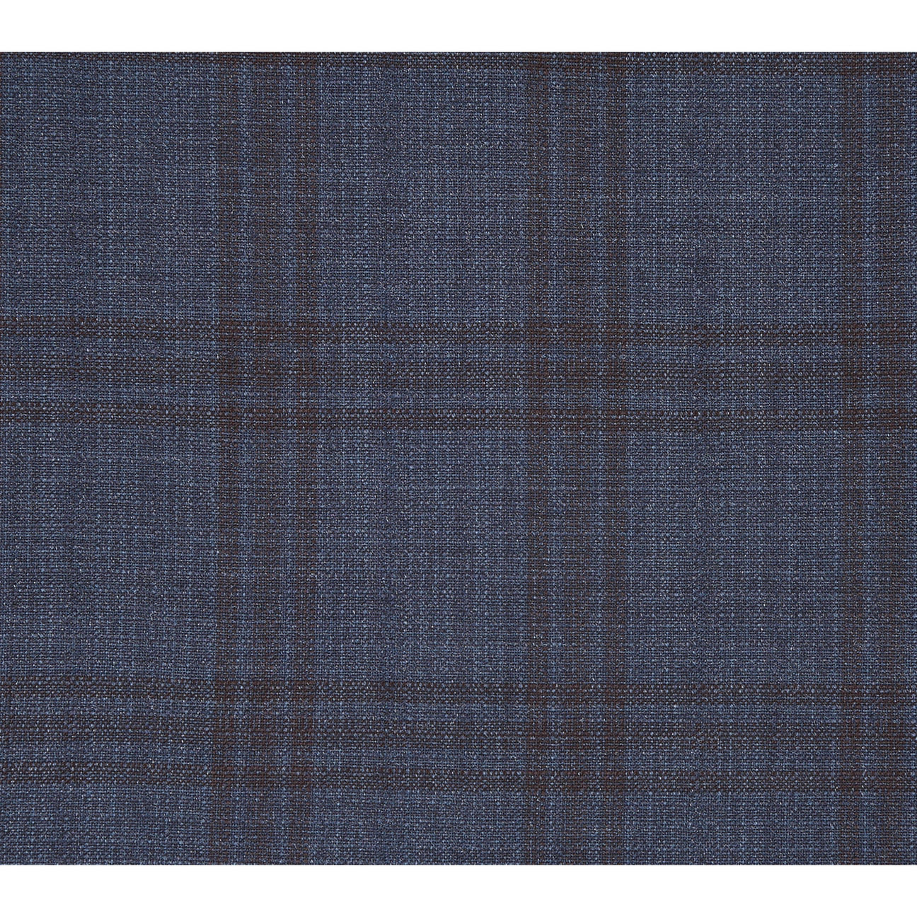 The Alessandro Vitello by Renoir 2-Piece Classic Fit Wool Suit, made from 100% Wool Super 140's, features a dark plaid pattern with a notch lapel and single button closure. It's paired with a white dress shirt and brown patterned tie on a mannequin displaying its 2B side-vented design.