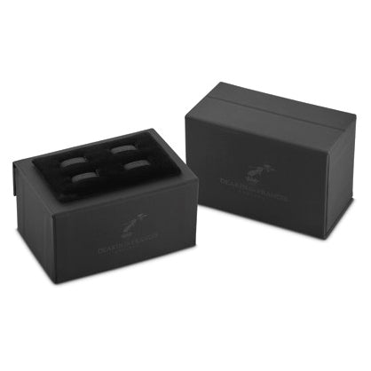 The Drone Cufflinks by Cufflinks.com are designed to resemble small black and silver spider robots with multiple claw-like legs.