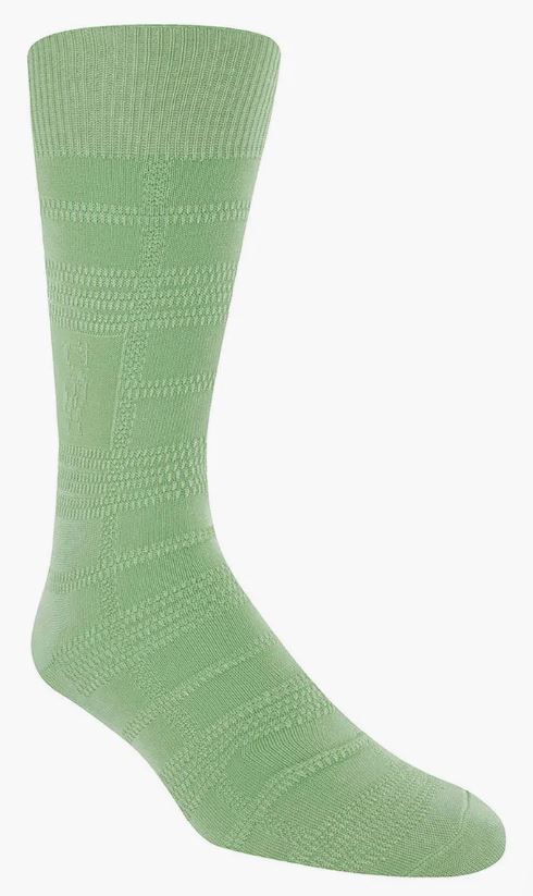 The Stacy Adams Tonal Plaid Celery Dress Sock by ORIGINS, featuring a textured pattern and designed to fit men sizes 8-13, is displayed against a plain white background.