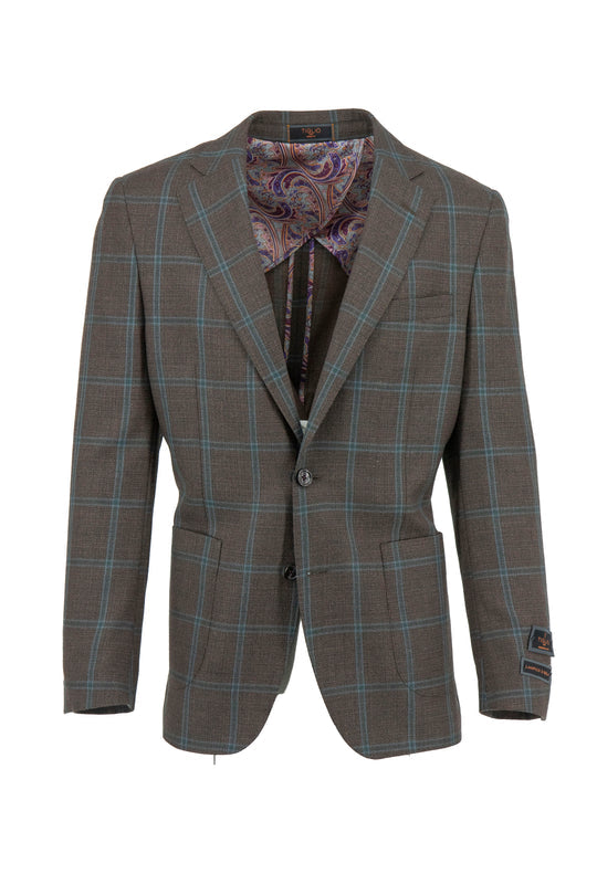 Tiglio Luxe Light Navy with Green Windowpane and Mini Check Dolcetto/THP Modern Fit Half Lined, Pure Wool Jacket TL3329 main image 1