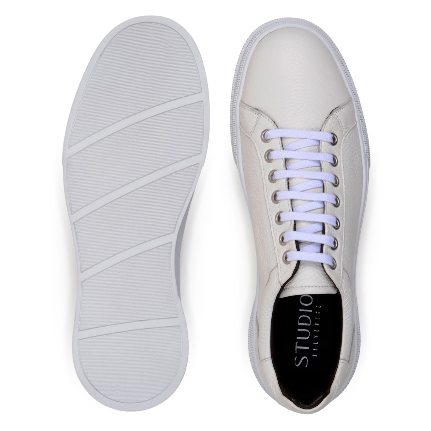 The BELVEDERE Belvedere - Matteo is a low-top sneaker in “Milk” with white laces and a textured genuine deerskin leather upper, shown from the side on a plain white background.