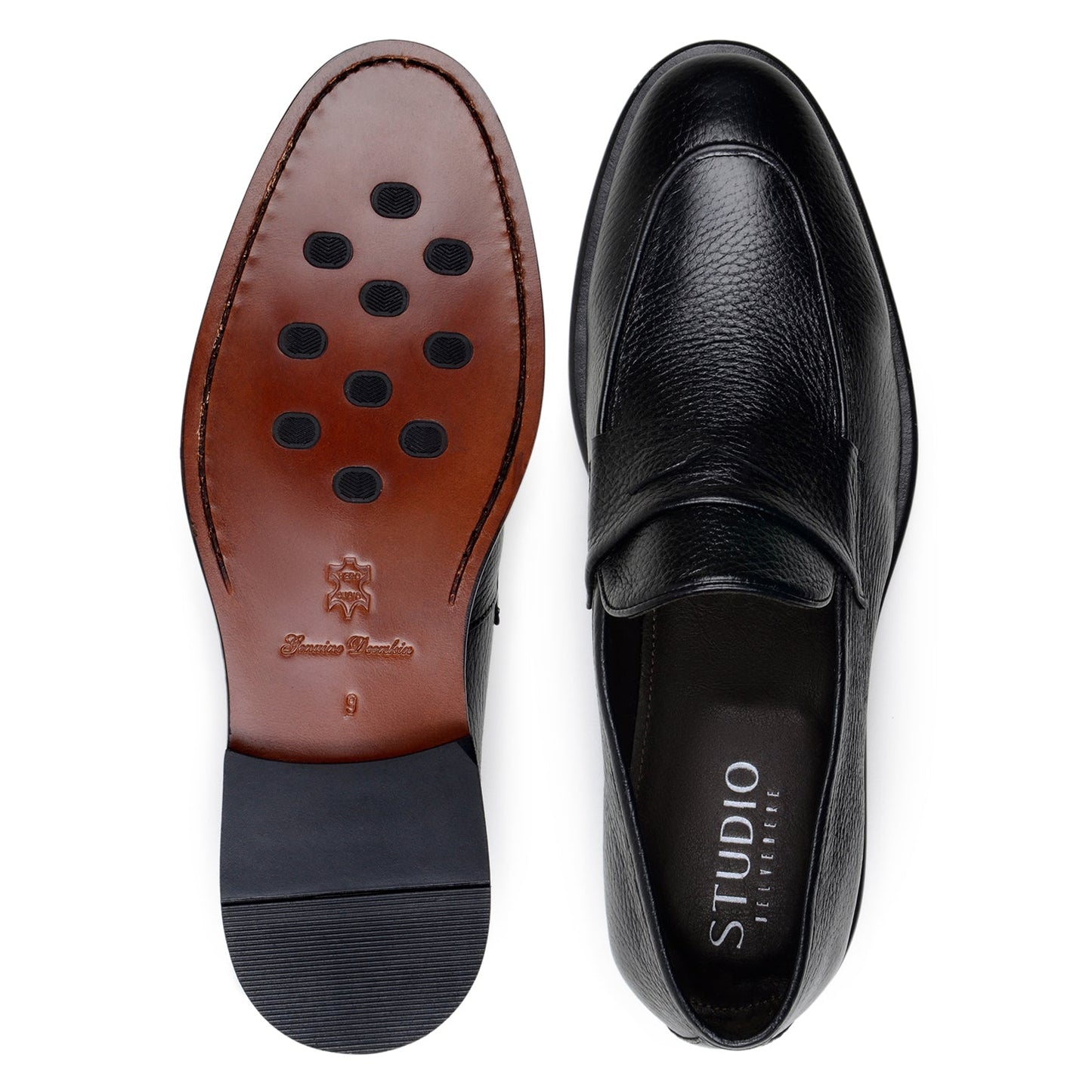 The BELVEDERE Nohr is a black genuine Italian deerskin dress shoe, shown in profile against a white background.