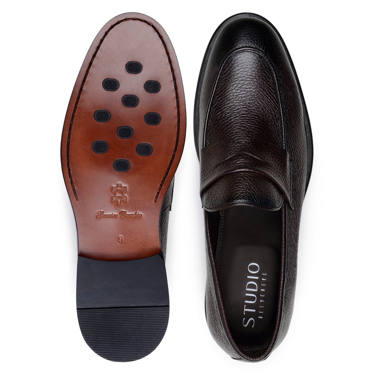 The BELVEDERE Belvedere-Nohr is a brown genuine Italian deerskin dress shoe with a textured finish, low heel, and rounded toe, handcrafted and shown in a side profile view.