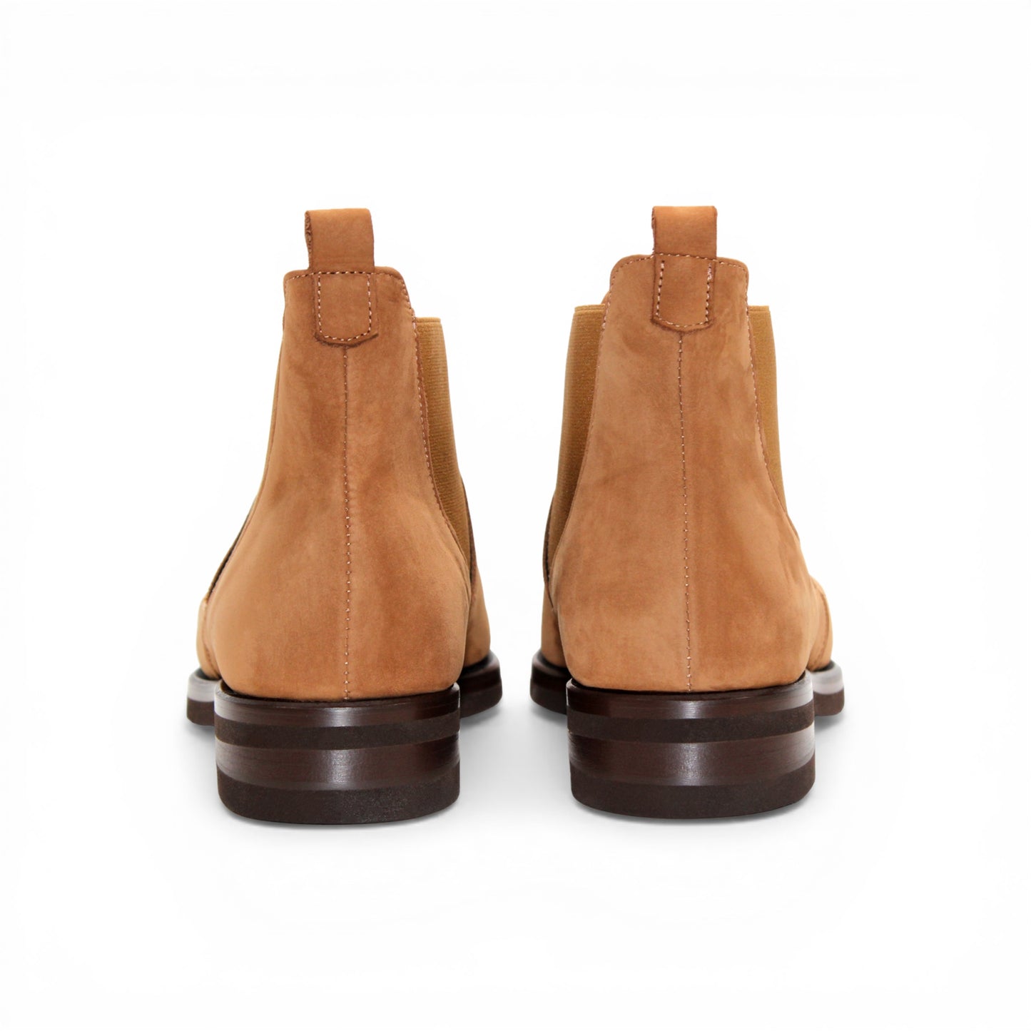 The Emilio Franco EF311 Camel by Emilio Franco is a tan suede Chelsea boot, handcrafted in Italy with an elastic side panel, a dark brown sole, and red trim detail—an expression of casual elegance, shown in profile against a white background.