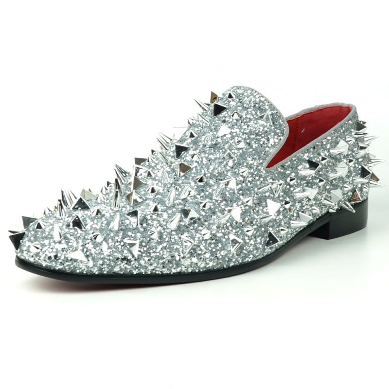 mens silver glitter dress shoes Silver Sparkle Slip On Men's Shoes, 10