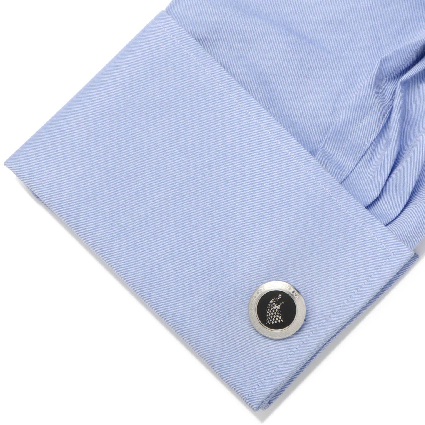 The Game of Thrones Stark Filigree Stainless Steel Cufflinks by Cufflinks.com showcase the direwolf sigil on one side and "Game of Thrones" engraved on the other—an ideal gift for any fan.