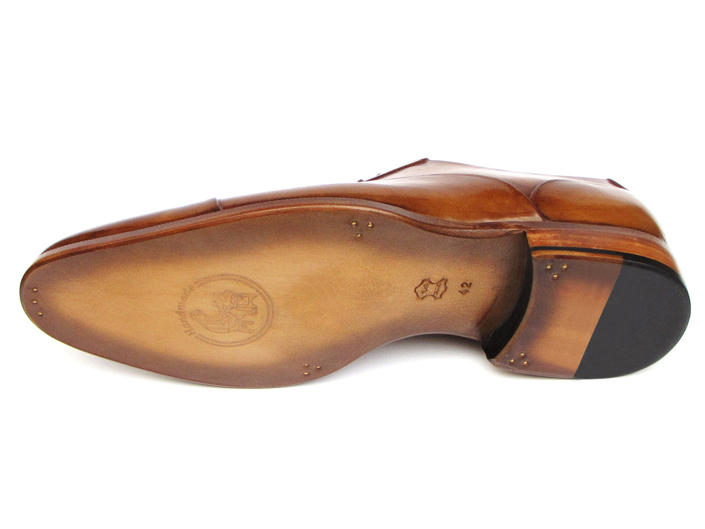 Paul Parkman Captoe Oxfords Brown Leather - 074-CML by Paul Parkman, shown from top and side views, are handmade men's dress shoes in brown leather with dark brown laces and a leather sole.