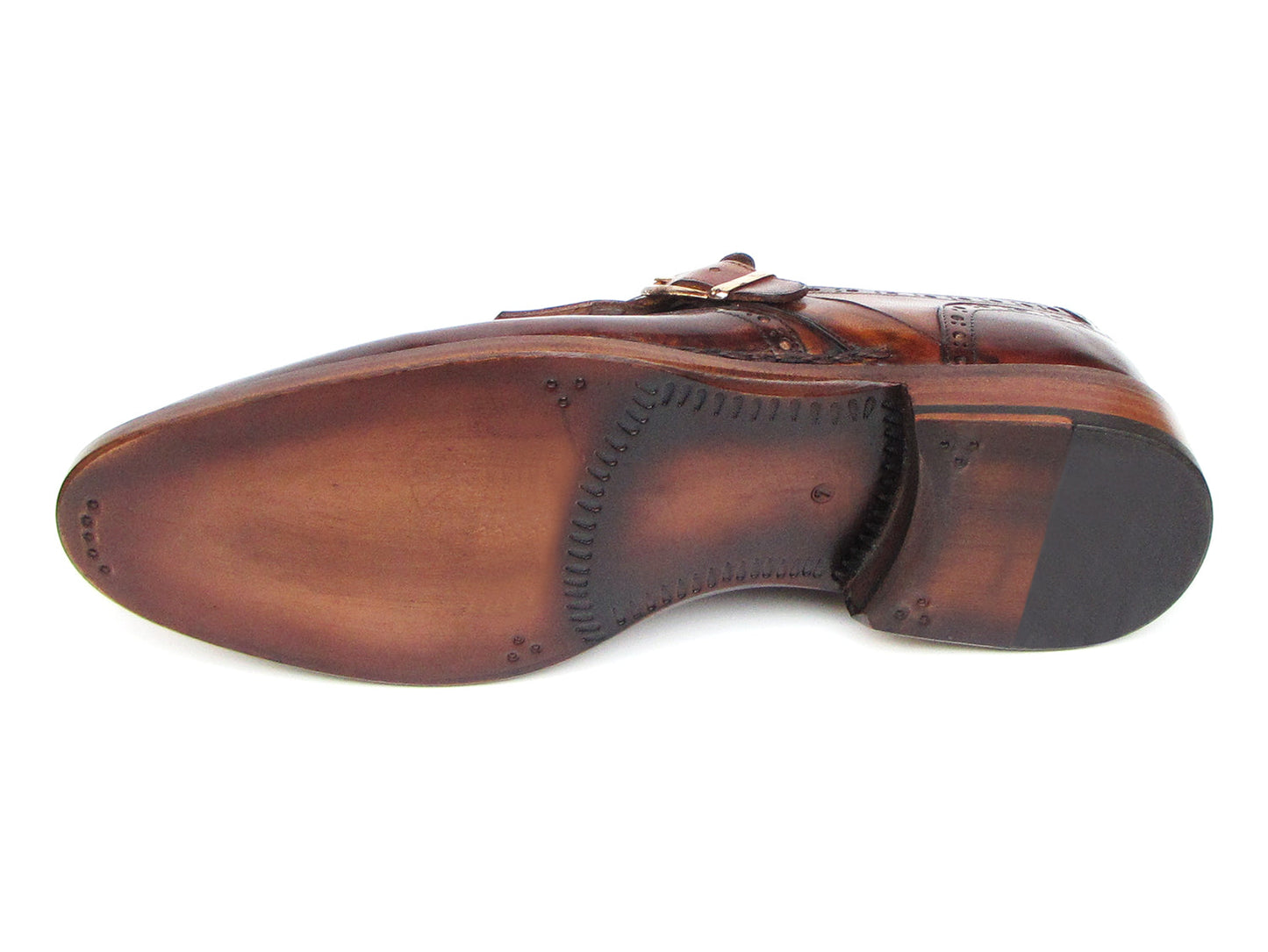 The Paul Parkman Wingtip Monkstraps Brown - 060-BRW features brown leather, decorative perforations, and a fringed kiltie detail. Handcrafted with Goodyear welted construction, this men's dress shoe is shown at a slight angle.