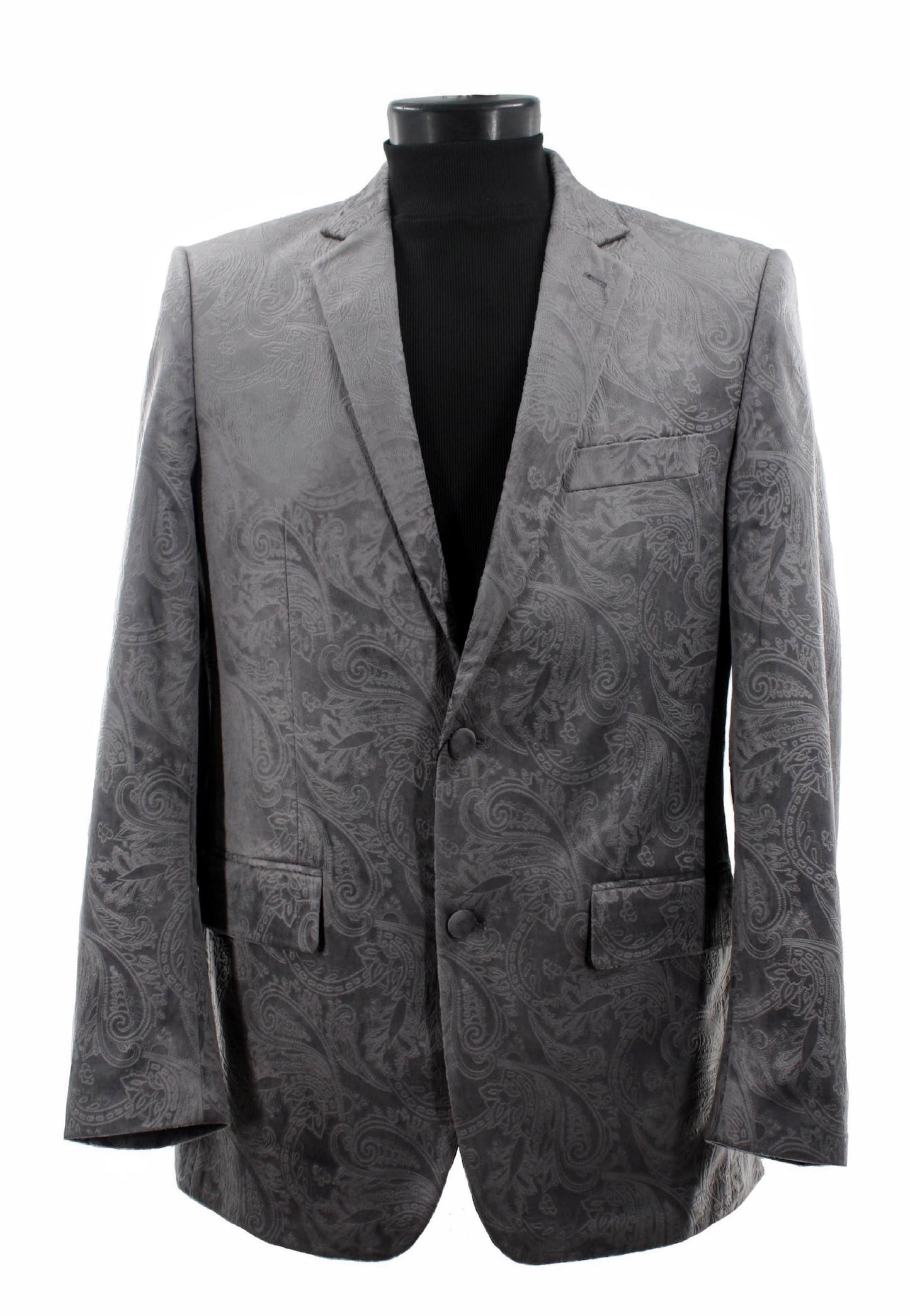 The mannequin is elegantly dressed in a Bassiri Blazer J1044-Grey, tastefully paired with a classic black turtleneck.