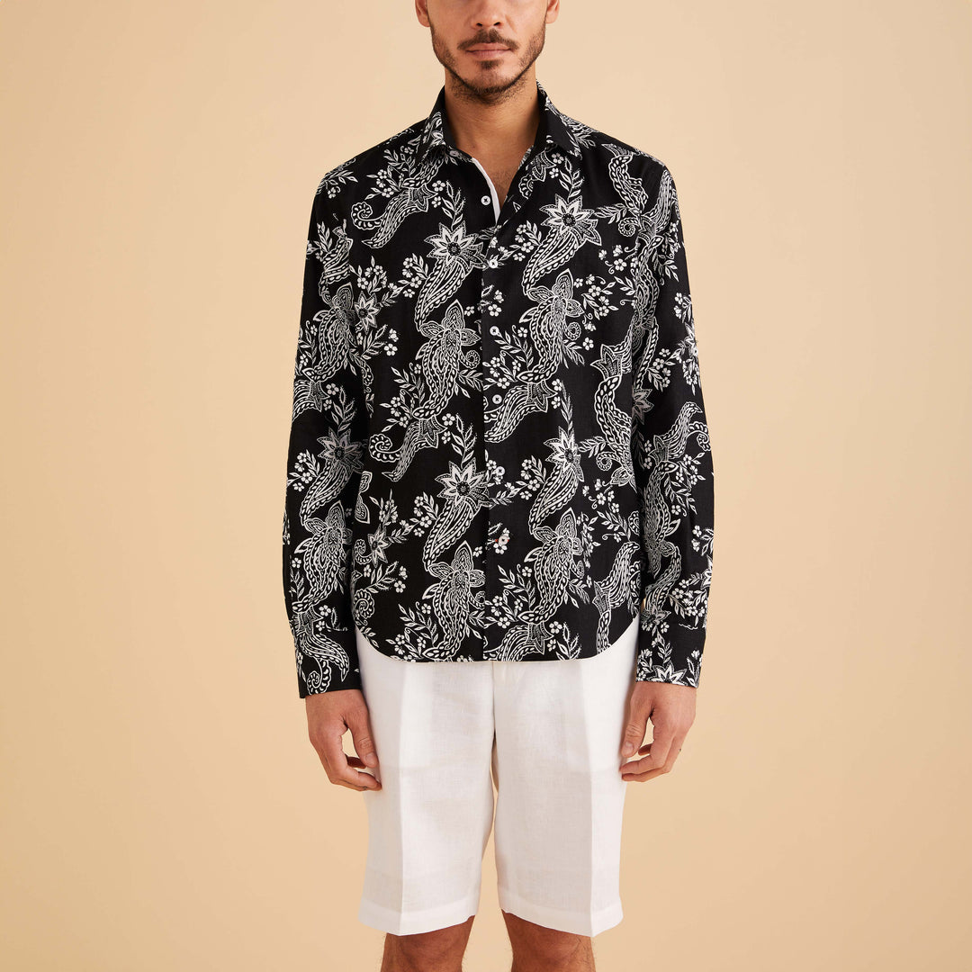 Inserch LS Paisley Print Linen Shirt LS2915-00149 White/Black Unique Design Menswear Inserch LS Paisley Print Linen Shirt LS2915-00149 White/Black Unique Design Menswear