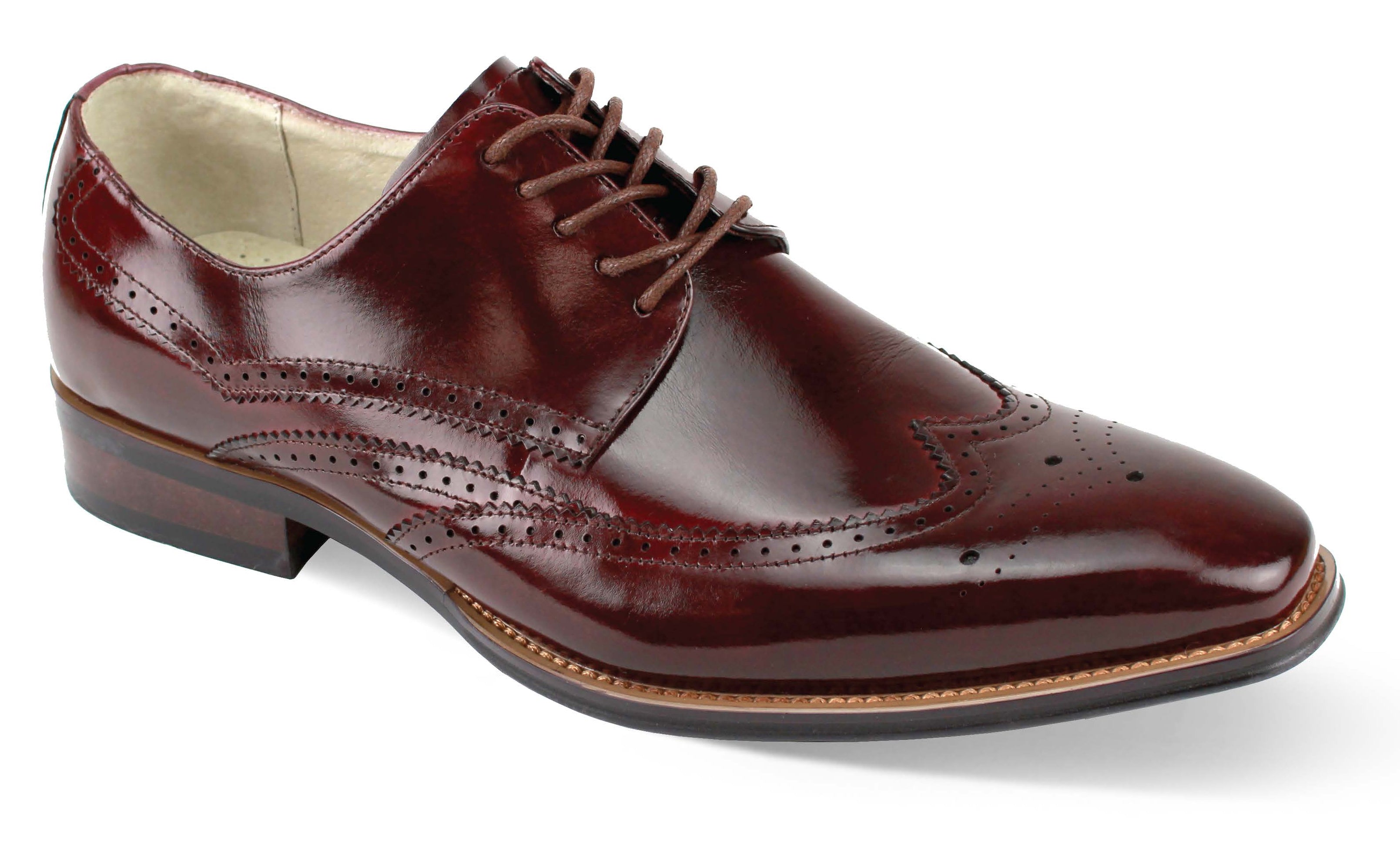 Giovanni Lincoln Burgundy Leather Wingtip Oxford Dress Shoes for Men Size 12 Brogue Detailed Formal Footwear