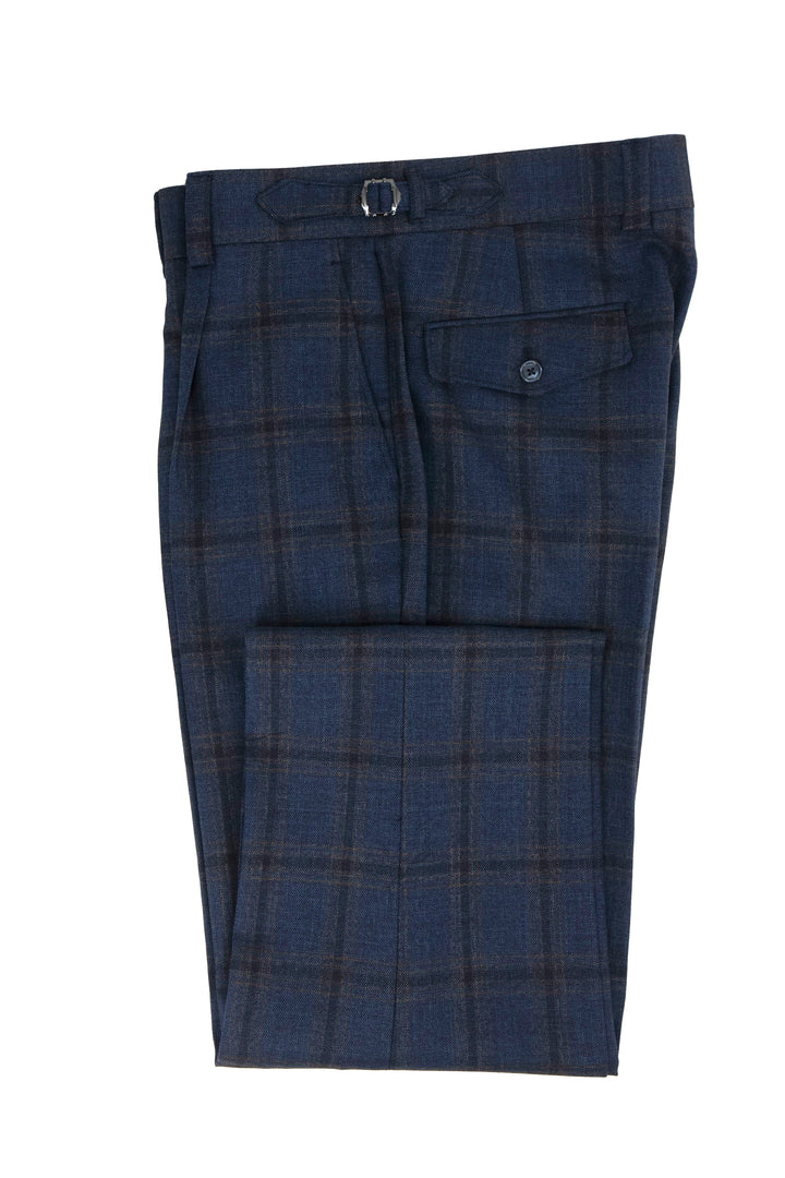 Tiglio Luxe Blue with Brown Windowpane Semi-Wide Leg Wool Marbella Dre Unique Design Menswear Tiglio Luxe Blue with Brown Windowpane Semi-Wide Leg Wool Marbella Dre Unique Design Menswear