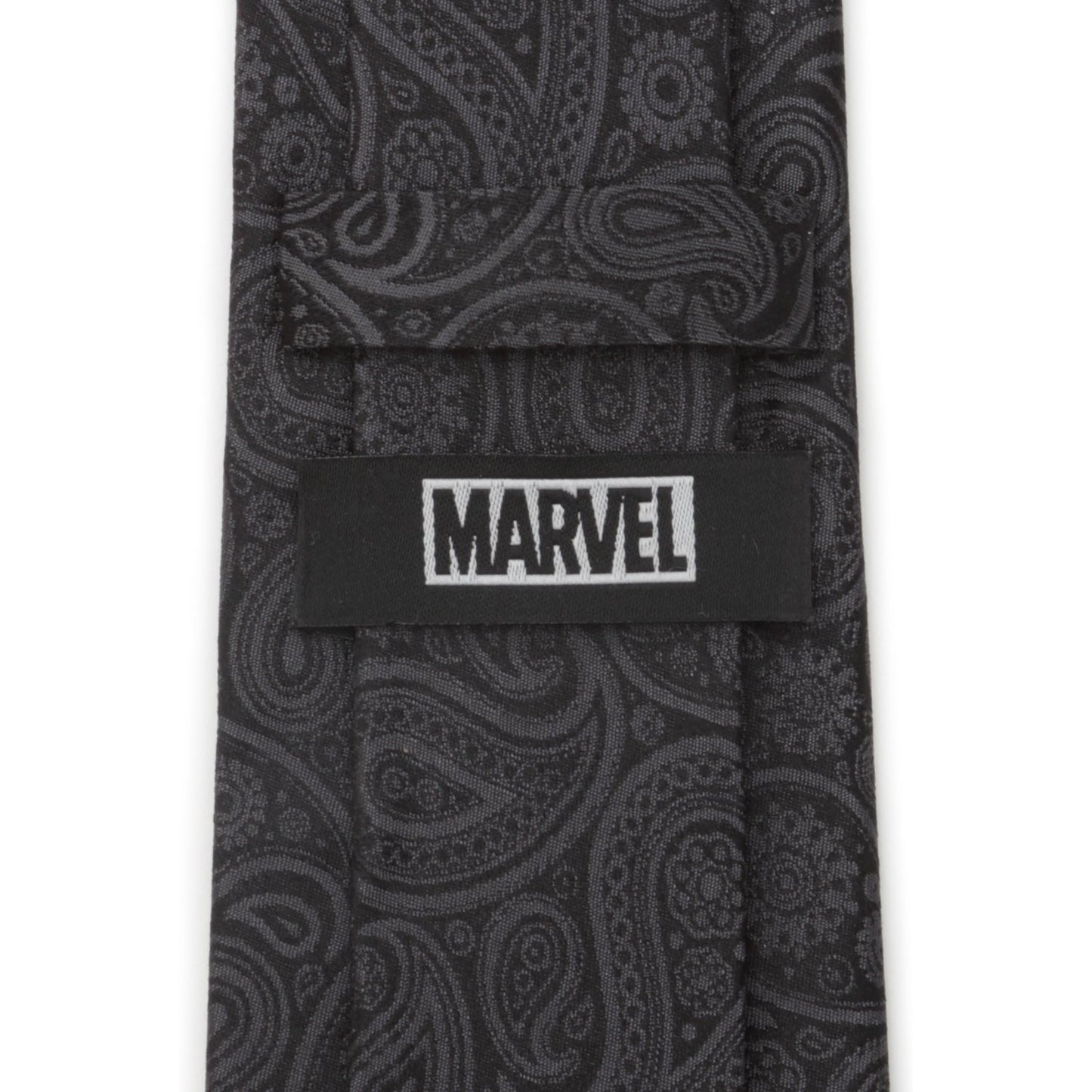 The Marvel Deadpool Hidden Paisley Black Silk Men's Tie by Cufflinks.com features a subtle masked Deadpool pattern, making it a sophisticated accessory for any fan.