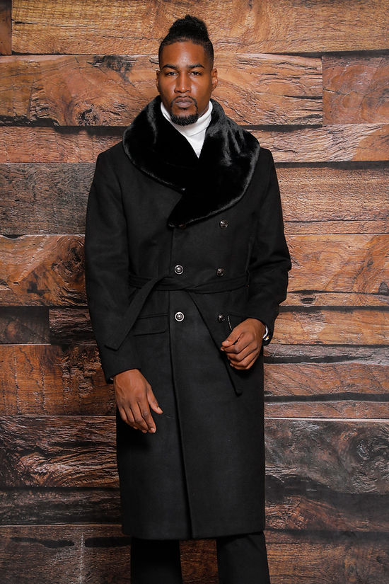 Double Breasted Three Quarter Length Coat Mens 3/4 Black Long