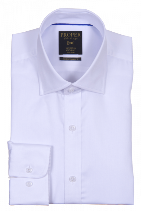 modern fit vs classic fit dress shirts PROPER SHIRTINGS White CONTEMPORARY FIT REGULAR CUFF N720ET0R-WHT 16 36/37