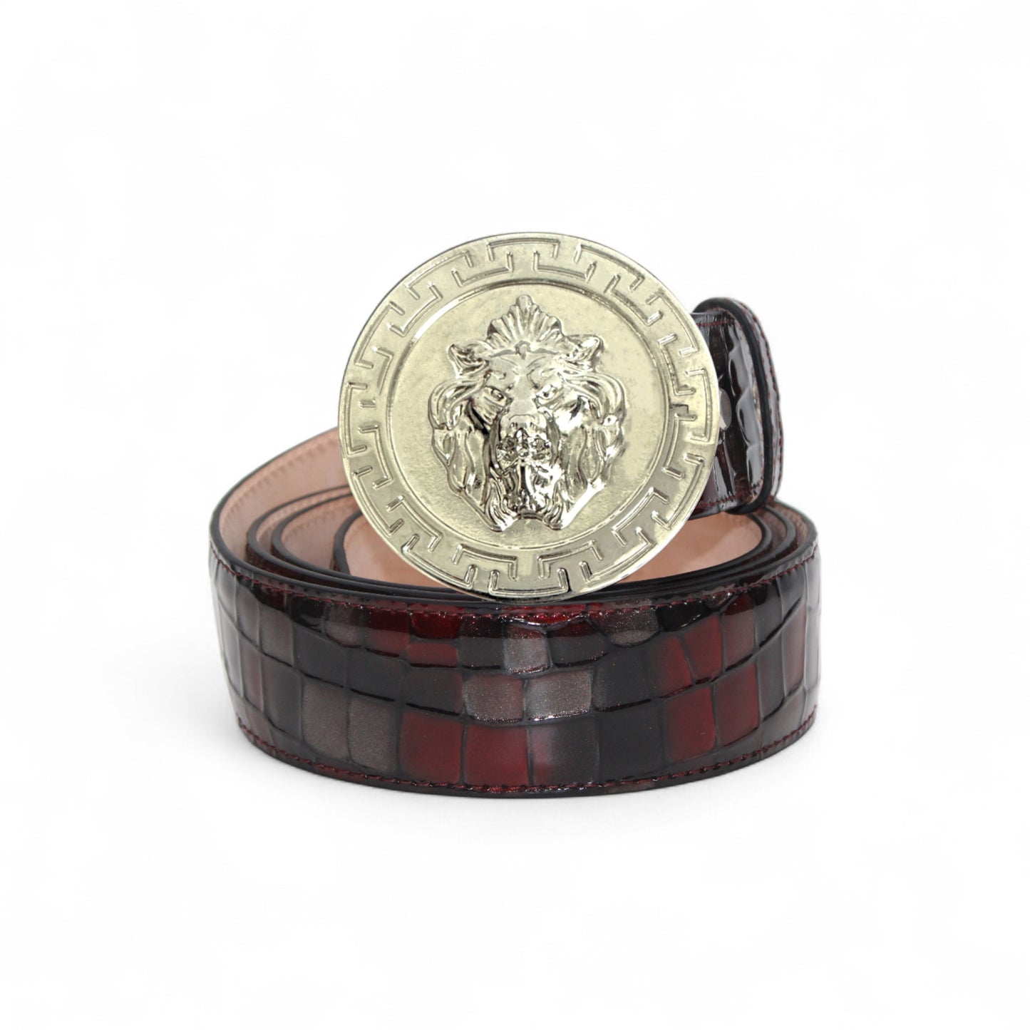 A stylish Matiste Red Gray Leather Belt NS1 by Matiste, featuring premium leather and a modern design.