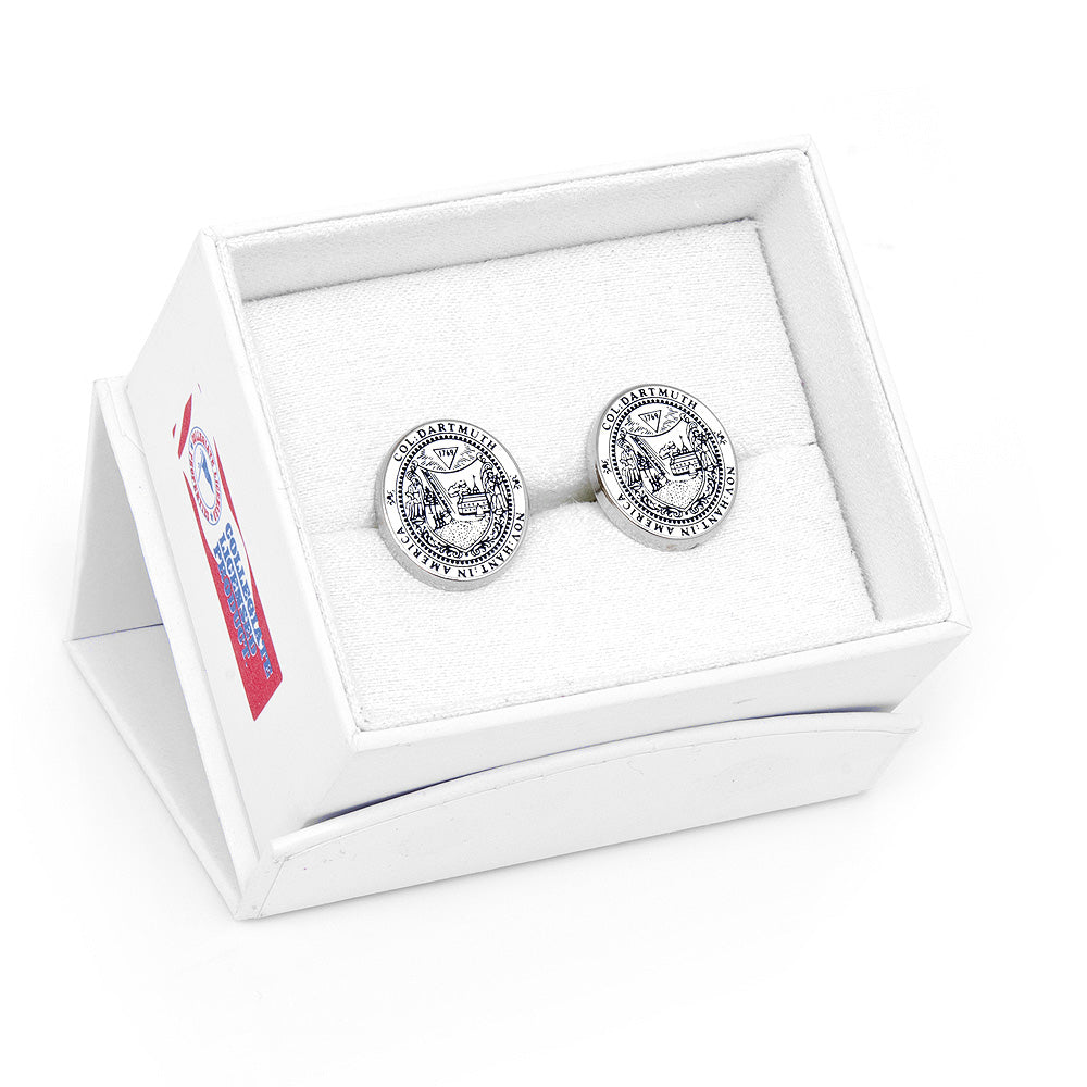 Show your Dartmouth pride with NCAA Dartmouth College Cufflinks by Cufflinks.com—shield-shaped silver cufflinks engraved with a campus building, trees, and "1769" beneath the design.