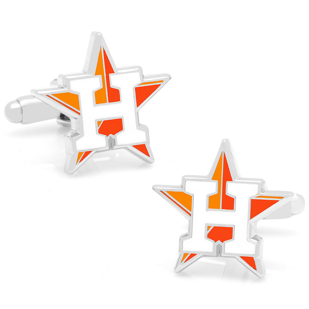 The MLB Houston Astros Cufflinks by Cufflinks.com showcase a star design with an orange and white "H" center, making them the perfect accessory for any baseball fan.
