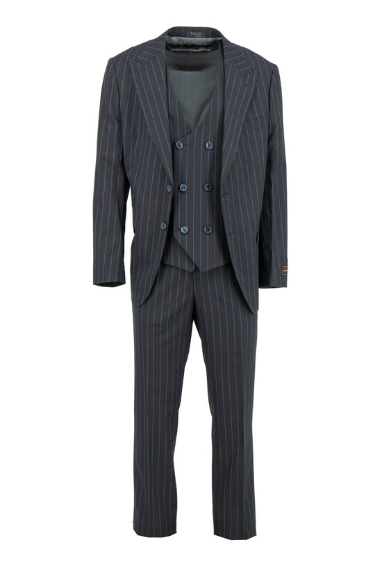 Tiglio Luxe Black With Blue Pinstripe Prosecco, Modern Fit Pure Wool S –  Unique Design Menswear
