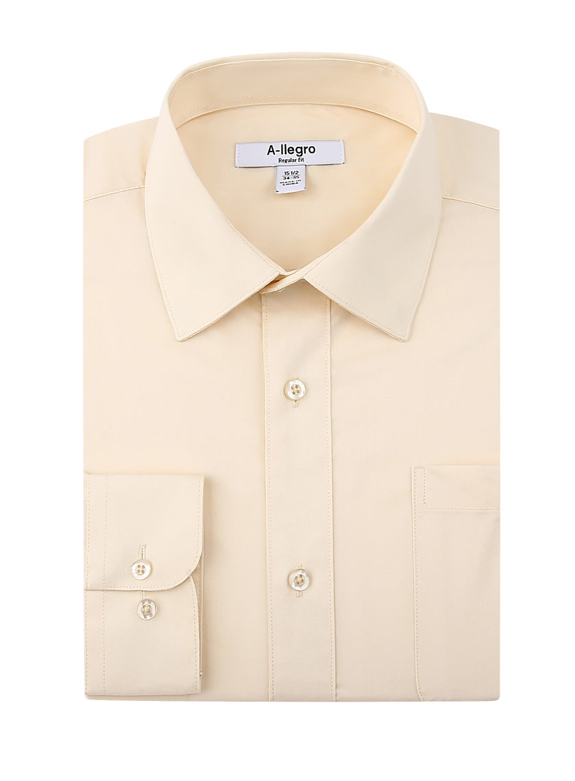 The Vinci Suits Slim Fit Cotton Convertible Cuff Dress Shirt Beige S-S100 is a neatly folded piece featuring a buttoned collar and convertible cuffs.