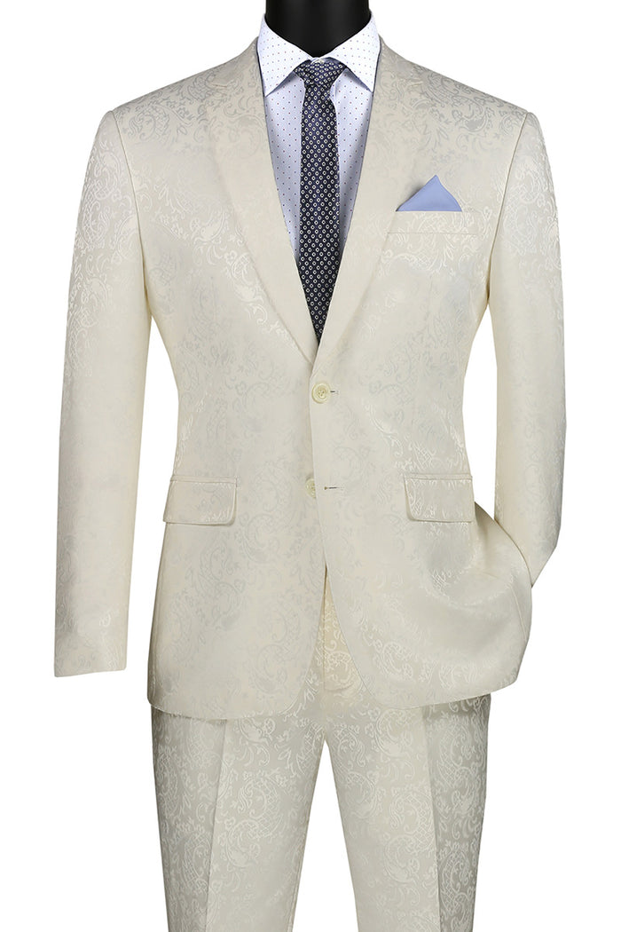 Vinci 2pc Slim Fit Paisley Jacquard Suit (Ivory) Ivory / 46S/40W Vinci 2pc Slim Fit Paisley Jacquard Suit (Ivory) Ivory / 46S/40W