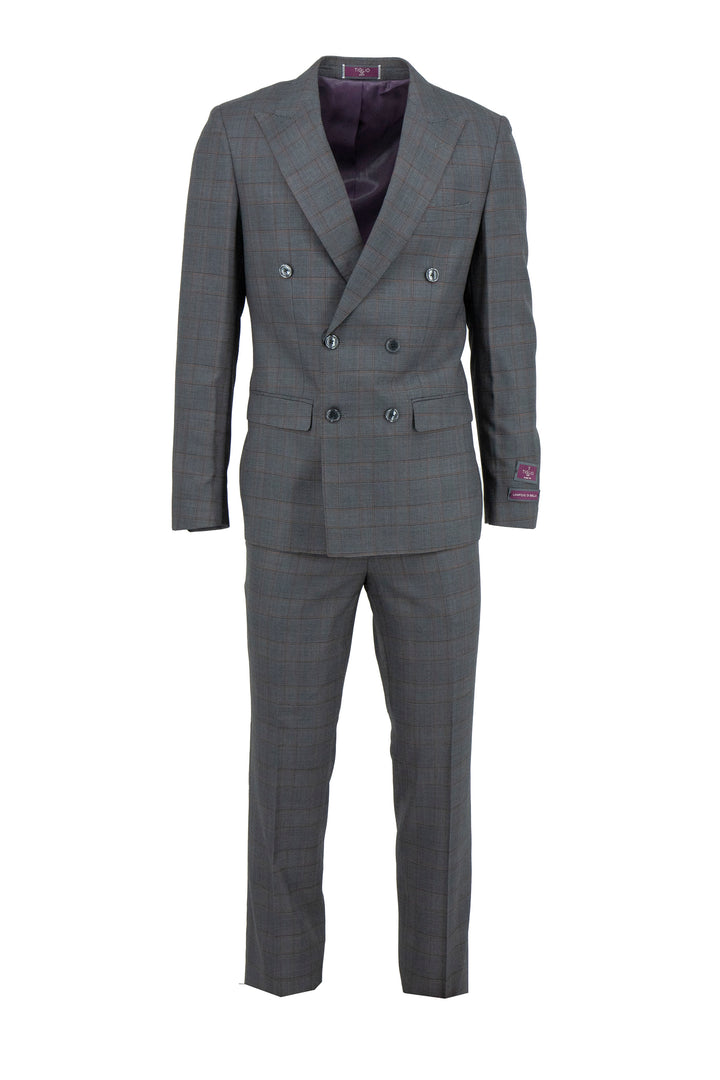 The Tiglio Luxe Iron with Orange Windowpane Santorini Slim Fit Pure Wool Men’s Suit 150222/1 is a sophisticated choice, featuring a stylish pattern and premium craftsmanship for those seeking luxury men's attire.