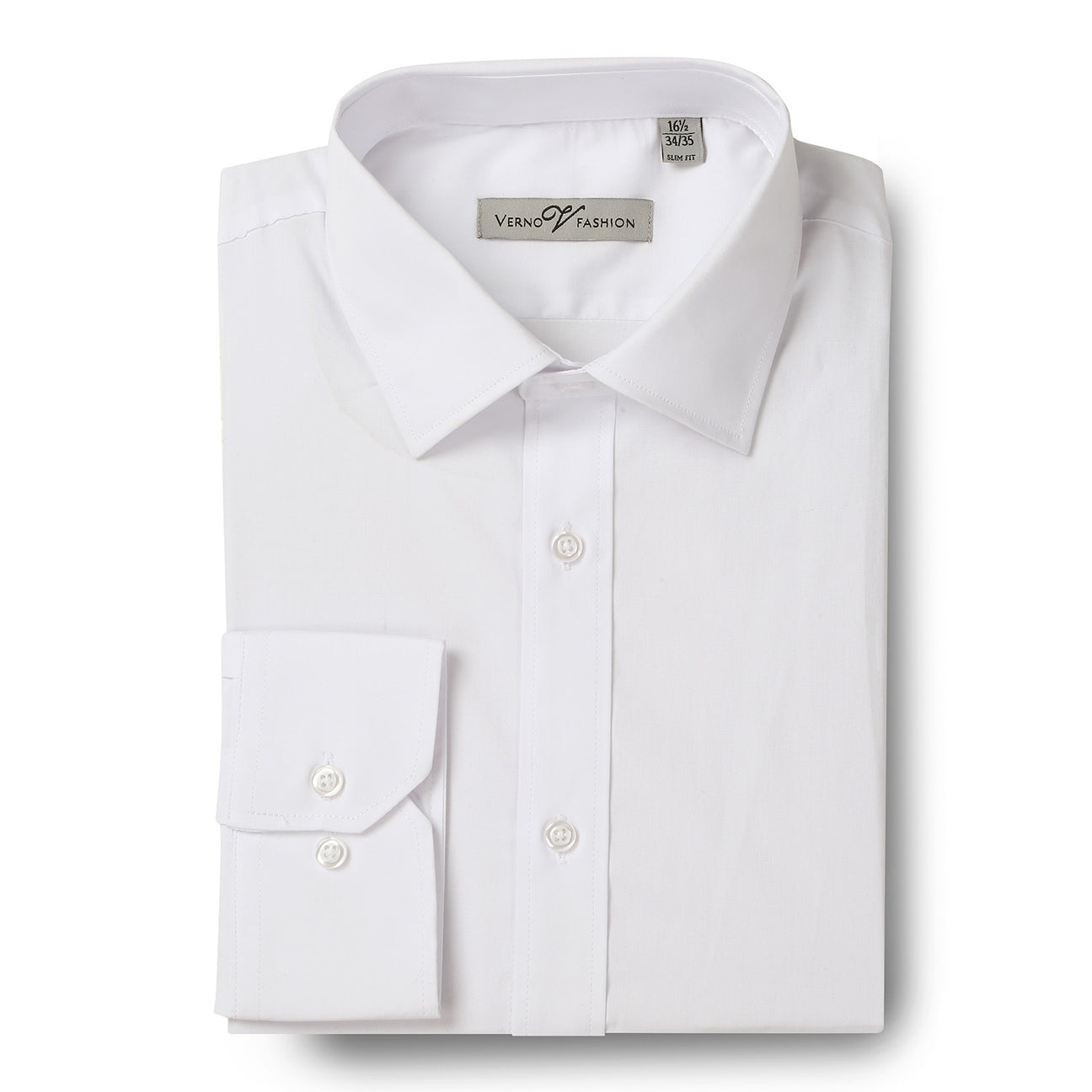 VERNO White Slim Fit Long Sleeve Stretch Dress Shirt TCS01-SL M (15.5) Sleeve: 34/35 VERNO White Slim Fit Long Sleeve Stretch Dress Shirt TCS01-SL M (15.5) Sleeve: 34/35