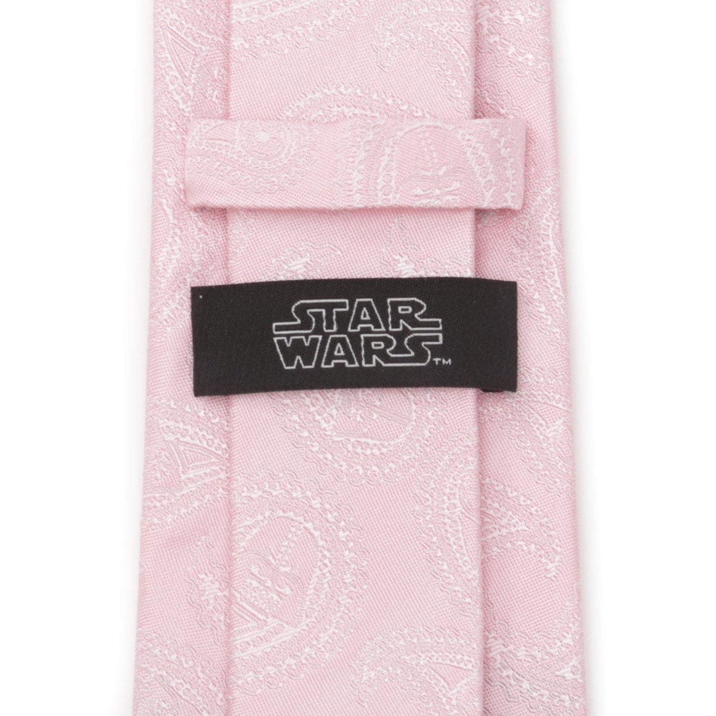 The Star Wars Darth Vader Pink Paisley Silk Tie by Cufflinks.com is shown rolled up on a white background.