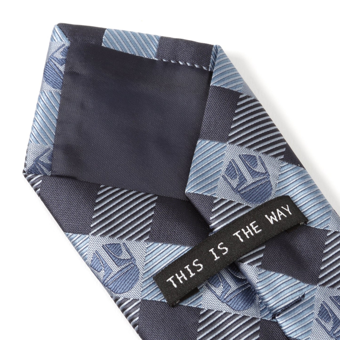 The Star Wars Mandalorian Blue and Black Plaid Tie by Cufflinks.com is a stylish office accessory for men, featuring subtle Mandalorian helmet patterns—perfect for any Star Wars fan's collection.