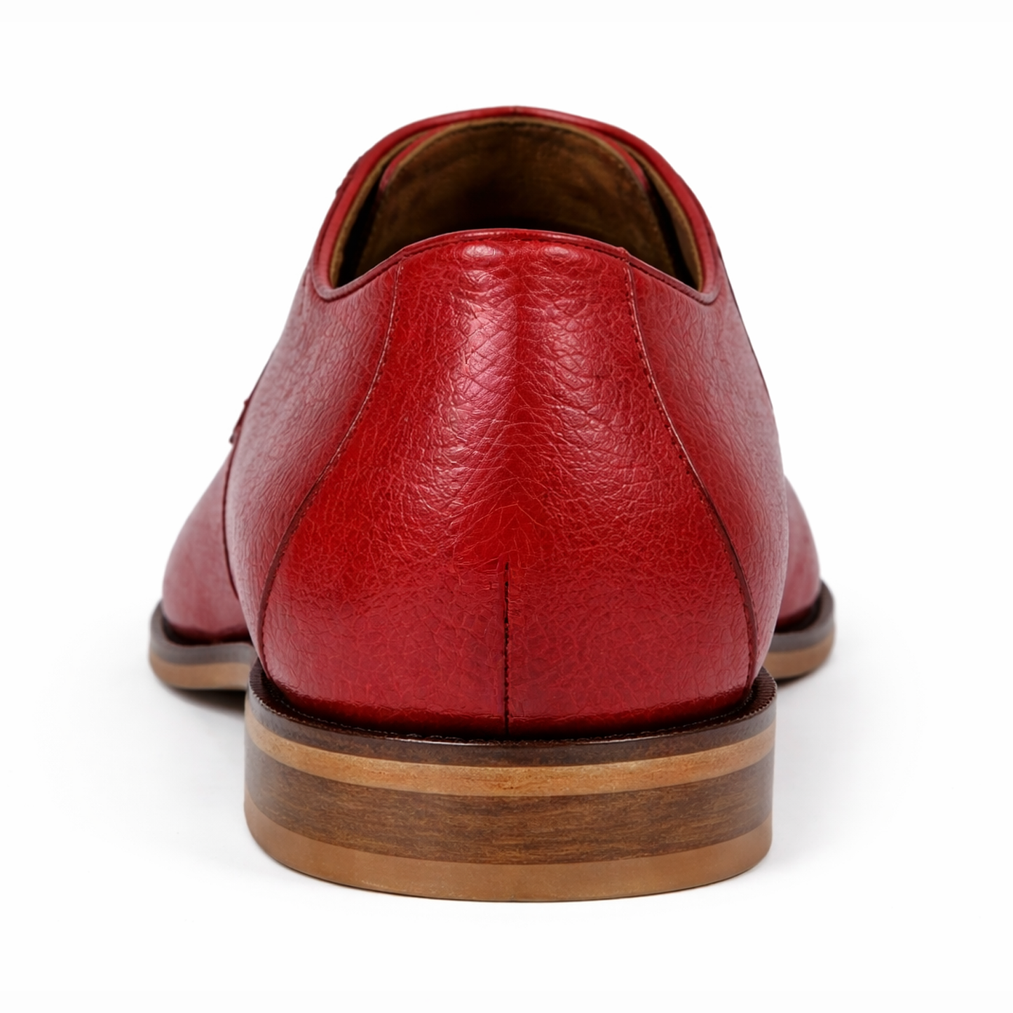 The BELVEDERE Spada 114008 is a genuine red ostrich dress shoe with a wooden sole and embossed toe detailing, showcased on a white background.