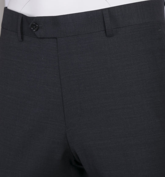 The Tiglio Luxe Novello Charcoal Gray Pure Wool Men’s Suit (TIG1010) by Tiglio Luxe, styled with a white shirt, striped tie, and patterned pocket square on a mannequin, highlights the sophistication of tailored menswear.