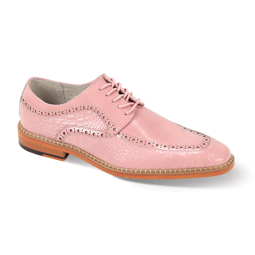 Giovanni Terence Pink Leather Shoes by GIOVANNI feature a Moc Toe, brogue detailing, and a light brown sole.