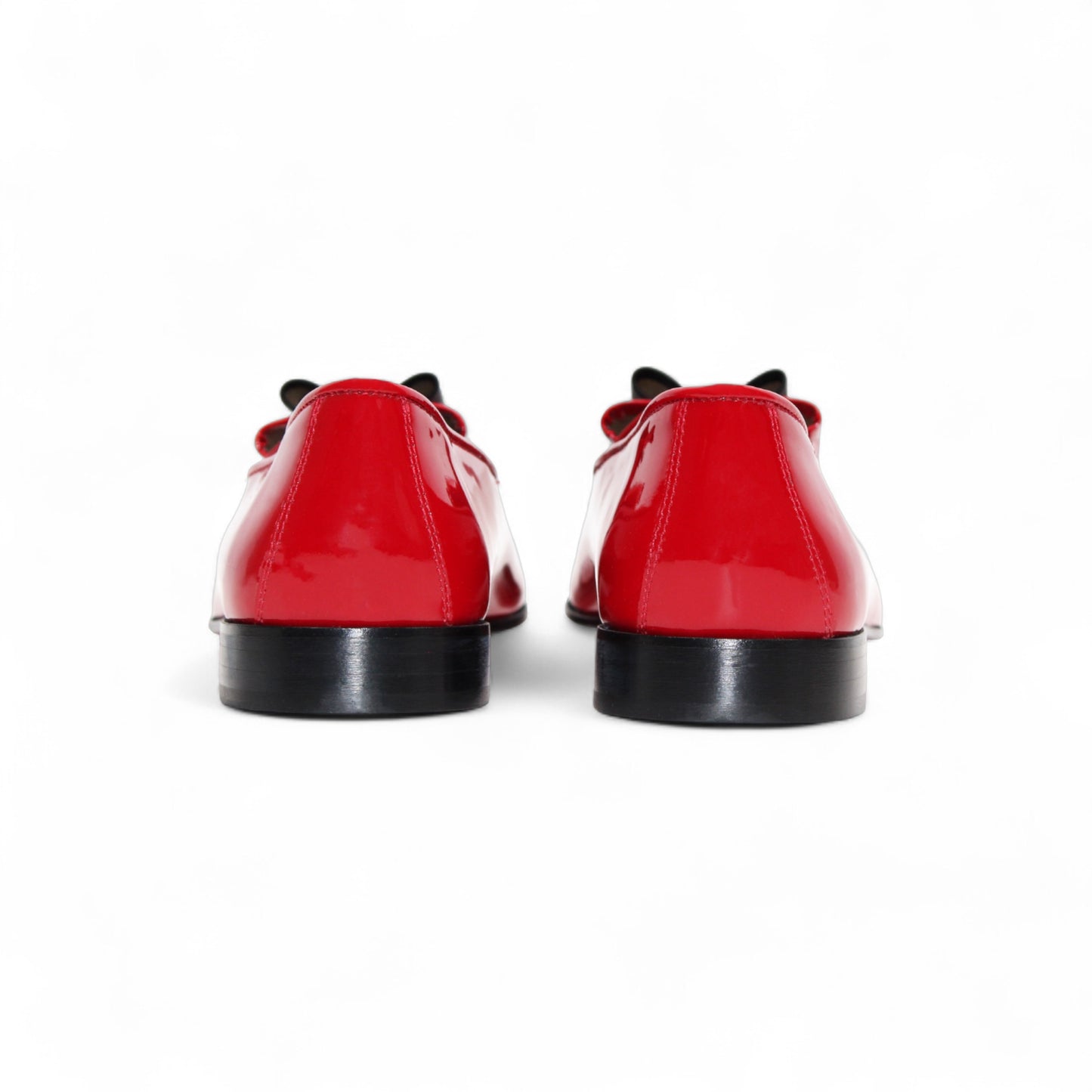 The Duca Red/Black by Duca Di Matiste is a red patent leather shoe with black velvet detail and a black sole, shown in side profile on a white background—an elegant Italian-made design.