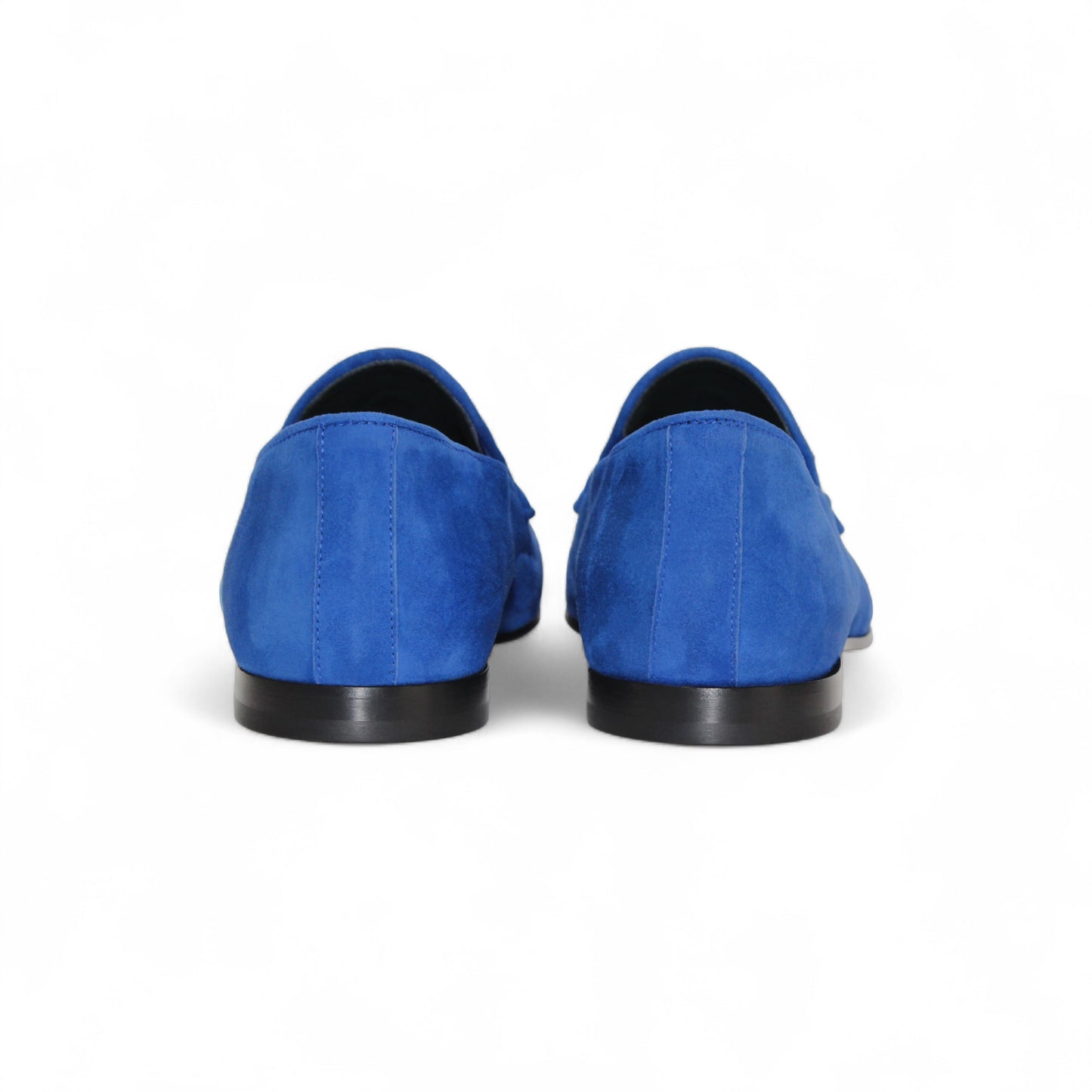 The Duca Di Matiste Duca Anzio Saphire is a blue suede loafer with tassel detailing and a leather sole, made in Italy, shown from the side against a white background.
