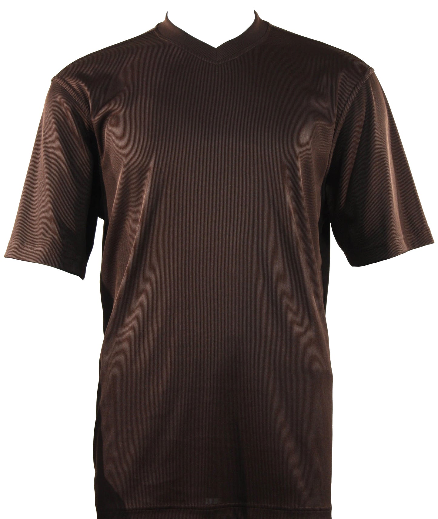 The Bassiri S/S V-Neck Brown T-Shirt 219 by Bassiri offers a perfect blend of comfort and elegance with its soft microfiber fabric and V-neck design, displayed on a simple white background.