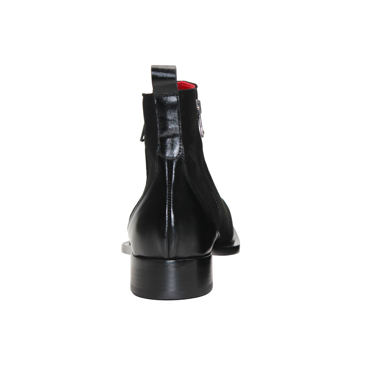 The Emilio Franco Cesare Black is a handcrafted Italian men's ankle boot in black suede, featuring a side zipper, leather heel detail, black sole, and back pull tab—luxurious footwear by Emilio Franco.