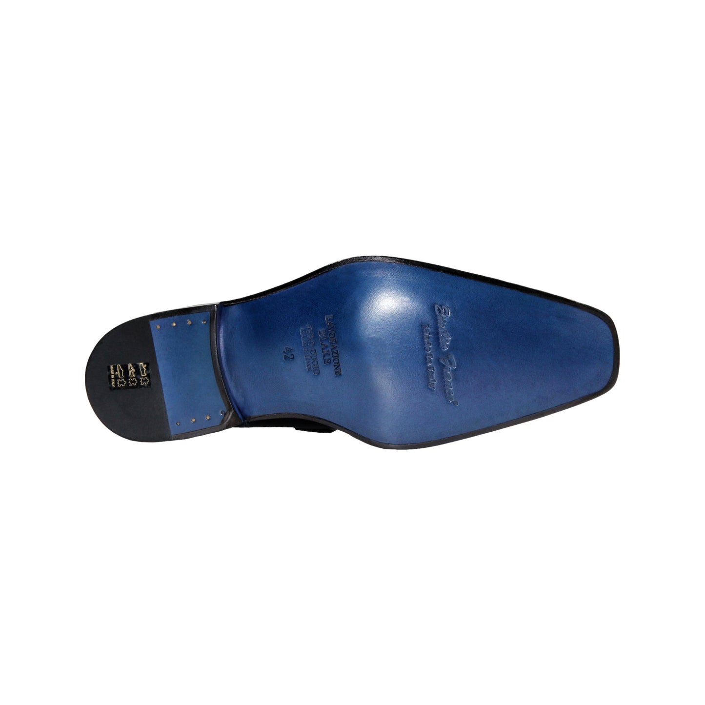 The Emilio Franco Filippo Black is a black Italian leather dress shoe with a single buckle, decorative perforations, and a low heel by Emilio Franco, crafted in Italy and displayed in profile against a white background.