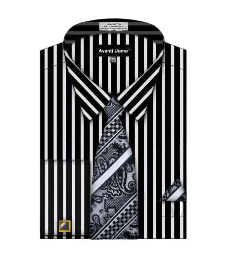 Avanti UOMO BOLD STRIPED SHIRT ALL OVER BODY DN127M BK/WH 16.5 4/5