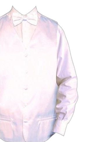 A pink solid vest set paired with a matching bow tie and dress shirt from Daniel Ellissa.